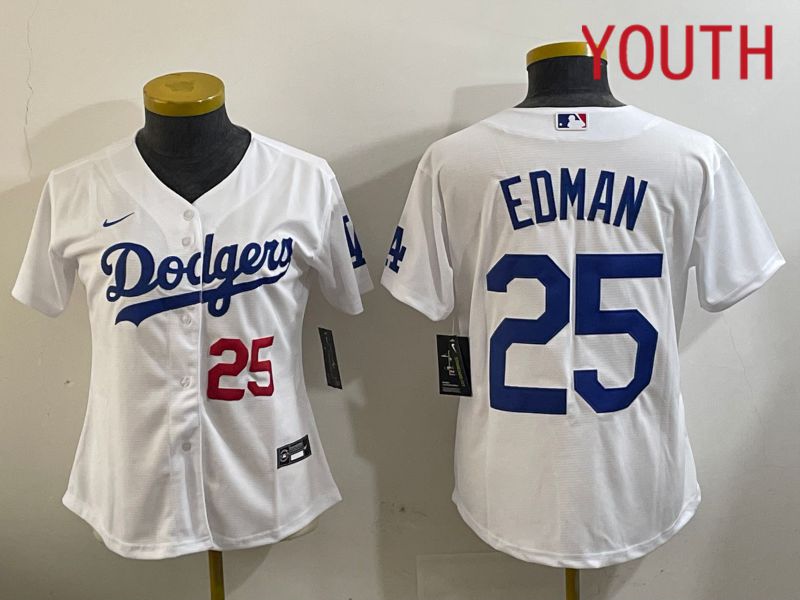Youth Los Angeles Dodgers #25 Edman White Game 2024 Nike MLB Jersey style 11202->youth mlb jersey->Youth Jersey